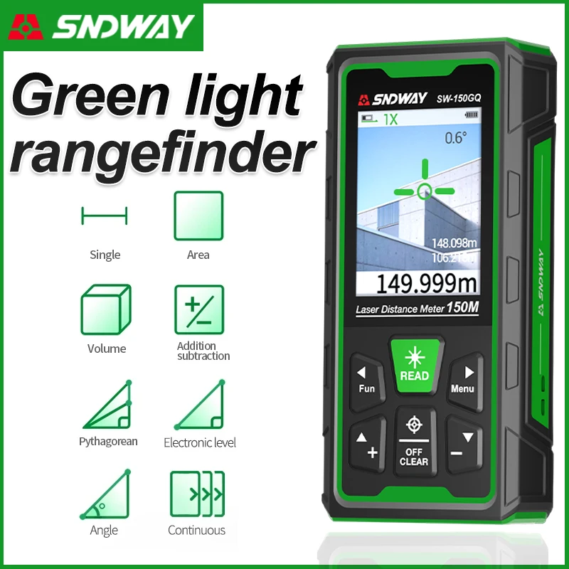 Industrial Laser Rangefinder - Цифровой лазерный дальномер (зеленый лазер) 150м